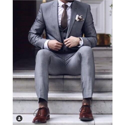 New Arrival Grey Slim Fit 3 Pcs Men Suit 2021 Costume Homme Groom Fashion Tuxedo Custom Suits Party Prom Blazer Terno Masculino