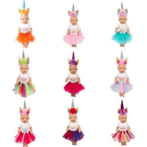 New Hair flower + skirt Doll Clothes Fit For 43cm baby Doll clothes reborn Doll Accessories