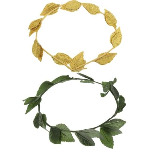 2pcs Fabric Gold Plastic Green Leaf Headband Roman Greek Goddess Caesar Laurel Wreath Women Costume Party Beach Headpieces