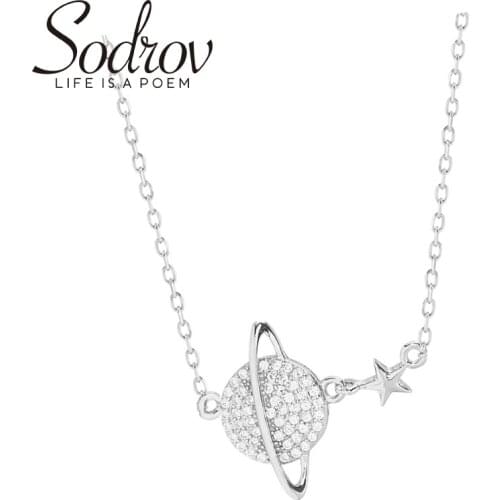 Sodrov Luxury 14gram Silver 925 Necklace 45cm Universe Planet Star Necklace & 25cm Star Back Chain Silver 925 Jewelry