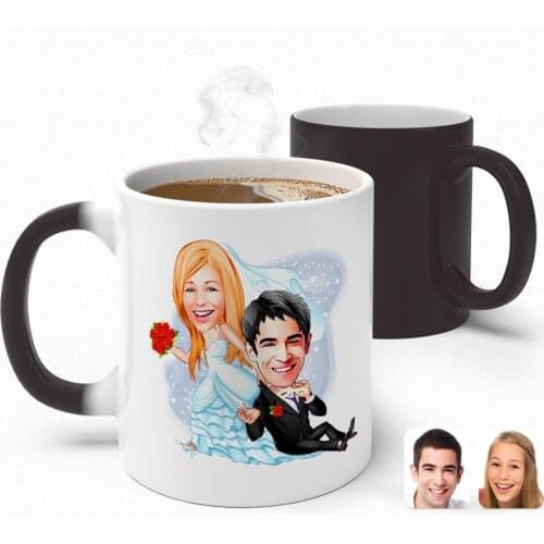 Personalized Valentine 'S Day Themed Maried Caricature Of Magic Mug Bardak-2