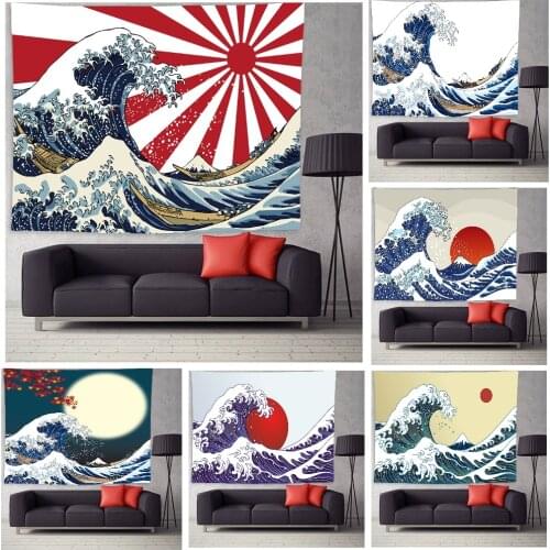 Psychedelic Ocean Wave Tapestry Trippy Sunset Tapestry 3D Great Wave Tapestry Japanese Tapestry for Room