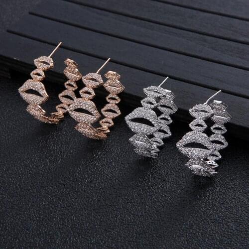 Luxury Lips Cubic Zircon Big Statement Hoop Earrings For Women Wedding DUBAI Bridal Circle Hoop Earrings E7960