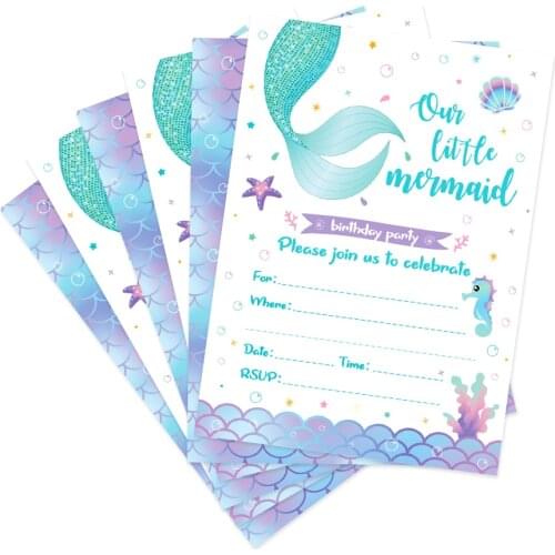 Little Mermaid Birthday Party Invitation Cards Your're Invited Weeding Invitations Lets be Mermaid Kids Party Favors Decorations