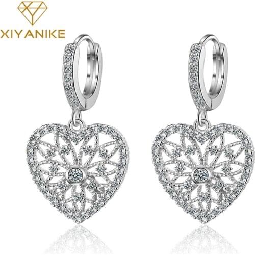 XIYANIKE 925 Sterling Silver New Fashion Heart-shaped Crystal Drop Earrings For Women Party Gift Charm Handmade Jewelry
