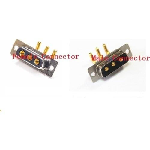 Heavy Current 3W3 D-Sub Connector 30 A 3 Position Combo Receptacle Plug Female / Male Gold PCB Solder Right Angle Through Holes