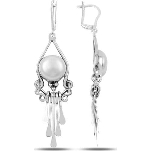 Silverlina Silver Pearls Dangle Hand Handwork Earrings