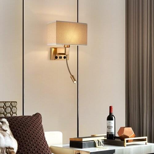 Modern Minimalist Style Bedside Led Wall Lamp Hotel Bedroom Living Room Creative USB Charging Fabric Decorative Bracket Light