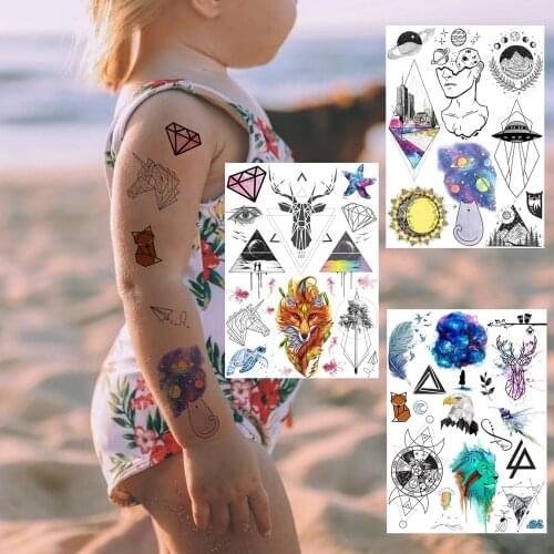 For Kids Waterproof Temporary Tattoos Realistic Fake Flash Outer Space Tattoo For Women Men Geometric Body Art Tattoos Drawing