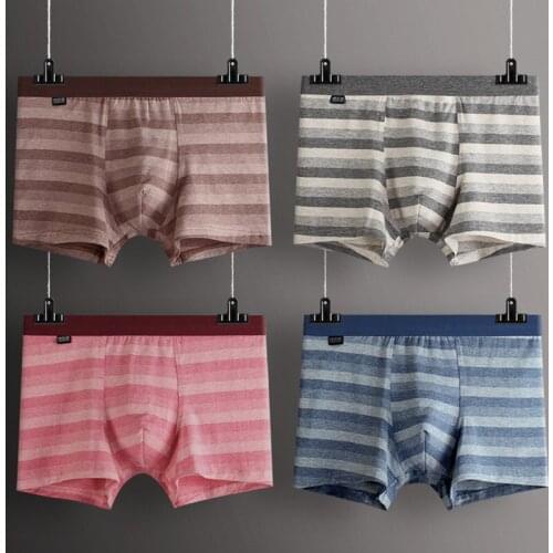 4pcs Casual Daily Boxer Stripes Cotton Mens Underwear New Sexy Low Waist Soft Comfortable Stretch Breathable Stylish