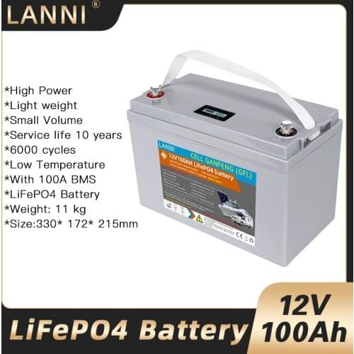 Deep cycle maintenance lithium iron phosphate 12V 100Ah intelligent BMS battery life PO4