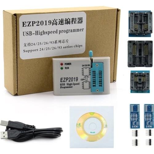 Free shipping New EZP2019 Programmer high-speed USB Programmer support win7&8 24 25 93 EEPROM 25 flash bios chip with 7 adapters