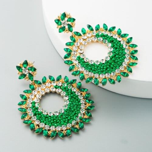 Women Luxury Drop Crystal Earrings Colorful Round Big Steampunk Design Pendant Rhinestone Dangler Statement Earrings Jewelry Gif