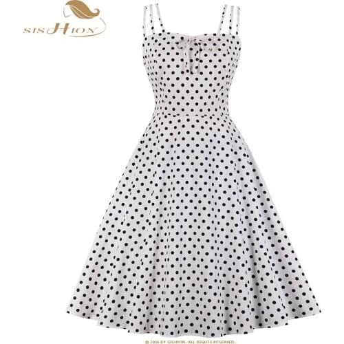 SISHION Red White Yellow Cotton Women Dress VD1318 Plus Size Retro Swing Polka Dot Vintage Summer Dress Plus Size