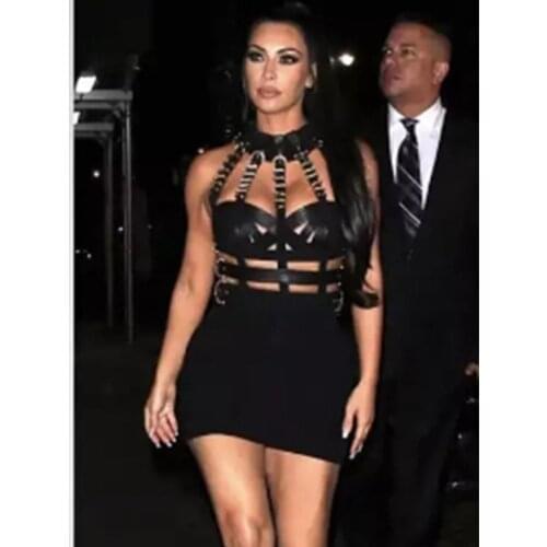 Top Quality new Sexy women Bodycon hollow out black white mini Rayon Bandage Dress Elegant Evening Party Dress