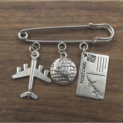 1pcs Love Travel Charm Airplane Brooch Globe Compass Passport Brooch Best Friends Gift Brooch,Gift for Flight Attendant