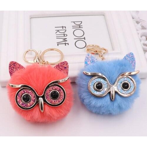 1Pcs Cute Girls Fluffy Fur Owl Keychain Women Pompom Owl Key Chain On Bag Car Female Jewelry Wedding Party Gift
