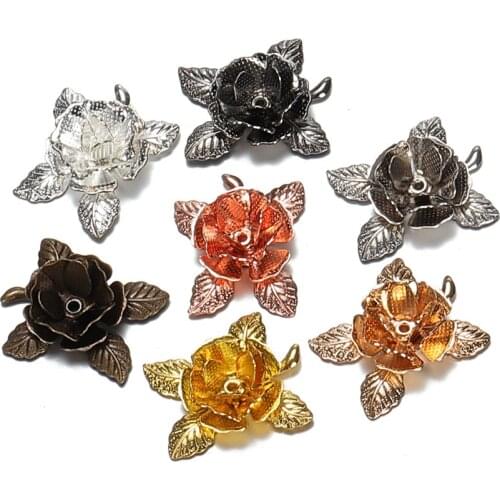 10pcs 20mm Retro Multicolor Flower Bead Cap Gilded Filigree Metal Material for DIY Jewelry Earrings Brooch Bracelet Accessory