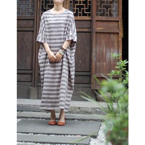2015 Original design fluid stripe loose one-piece dress big robe17390-29