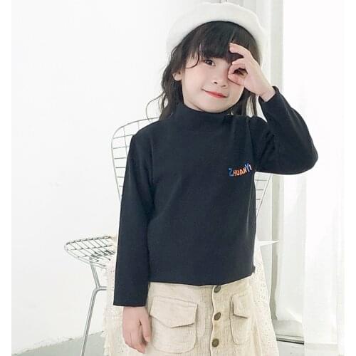 2021 Autumn Turtleneck T-shirts Boys Girls Cotton Tops 1-7 Years Single Piece Kids Clothing Long Sleeve Round Neck T Shirts