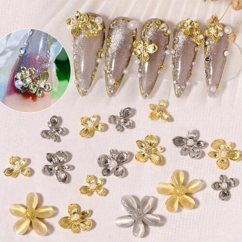 5/1Pcs Gold Silver 3D Lilac Flower Alloy Nail Art Decorations Japanese Style Charming Flowers Designs DIY Manicure Accessories