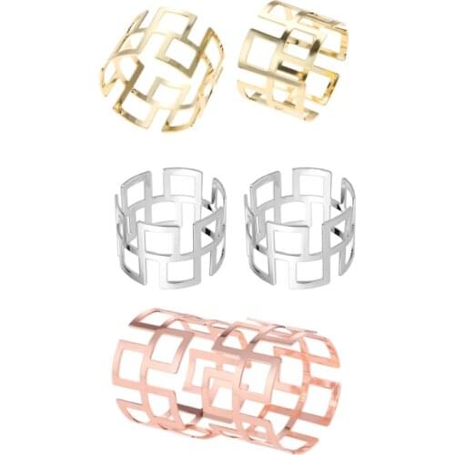 6pcs/kit Napkin Ring Hollow Grid Great Wall Open Serviette Holder Buckle Gold/Silver/Rose Gold Metal Table Decor Wedding Party