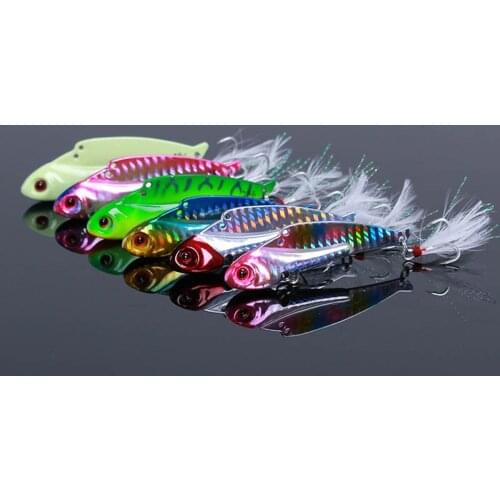 6PCS VIB Vibe Spoon Lure Metal Bait mixed Colors Pesca Freshwater Fishing Feather Tackle Artificial Lake 28g