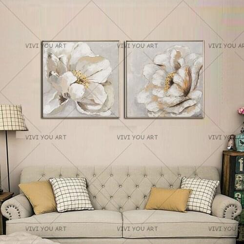 Handmade Abstract White Flower Oil Painting on Canvas Modern Flower Art Canvas Wall Picture For Living Room Sofa Cuadros Decor