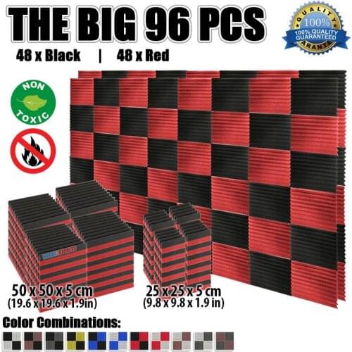 Arrowzoom 96 pcs Bundle Acoustic Studio Panel Foam Sound-Absorbing Wedge Tiles 19.6*19.6*1.9" / 9.8*9.8*1.9" KK1134