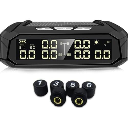 Car Solar TPMS Car Tire Pressure Alarm Monitor System Tyre Temperature Digital Display Auto Security Alarm System with 6 Sensors