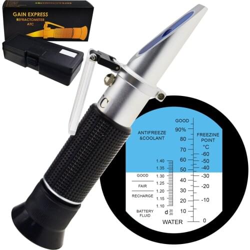 Automotive Refractometer Freezing Coolant & Battery Fluid w/ 3 Scales ATC Aluminum Rubber Material Lightweight