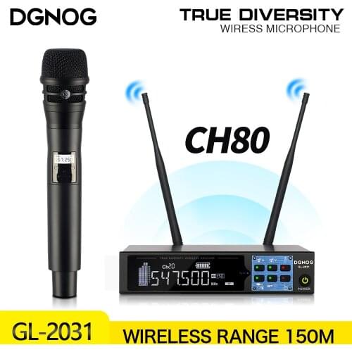 GL-2031 Wireless Microphone CH80 150M Range True Diversity Wireless System Metal Dynamic Microphone For DJ Stage Performances