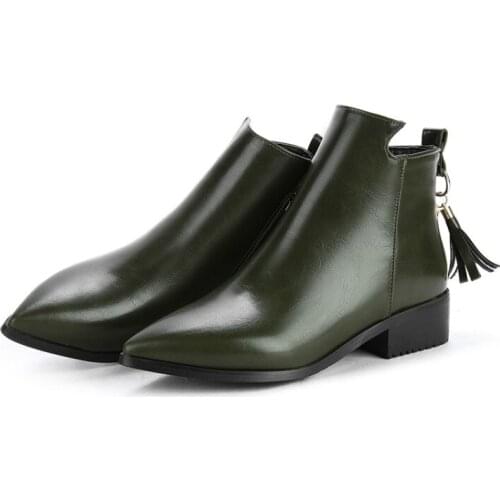 Big Size Ma'am Coarse heel Short boots Pointed Tassels Fashion boot barrel High heel boots