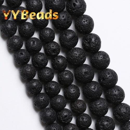 3A Quality Natural Black Volcanic Lava Stone Beads 4-16mm Round Loose Charm Beads For Jewelry Making DIY Bracelets Necklaces