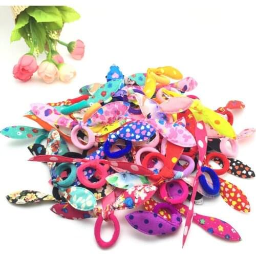 10Pcs/lot Children Elastic Hairband Cute Polka Bow Rabbit Ears Headbands Girl Scrunchie Kids Ponytail Holder Hair Accessories