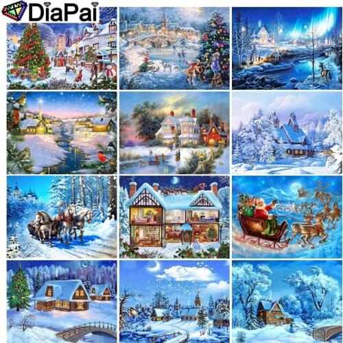 DIAPAI 100% Full Square/Round Drill 5D DIY Diamond Painting "Christmas snow scene house" 3D Embroidery Cross Stitch Home Decor