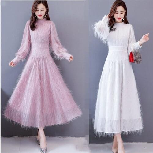Tassel Slim Autumn Dress 2020 Womens Fashion TemperamentT Long Sleeve Long Dress For Party and Wedding Elegant Vestidos f2358