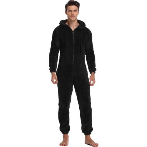 Richkeda Store New 2021 Men Warm Teddy Fleece Onesie Fluffy Sleep Lounge Adult Sleepwear One Piece Pyjamas Male Jumpsuits