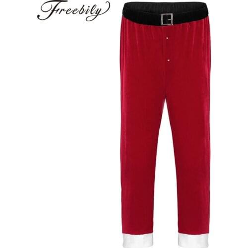 Red Adult Mens Soft Velvet Christmas Santa Claus Long Pants Cosplay Costume Loose Trousers