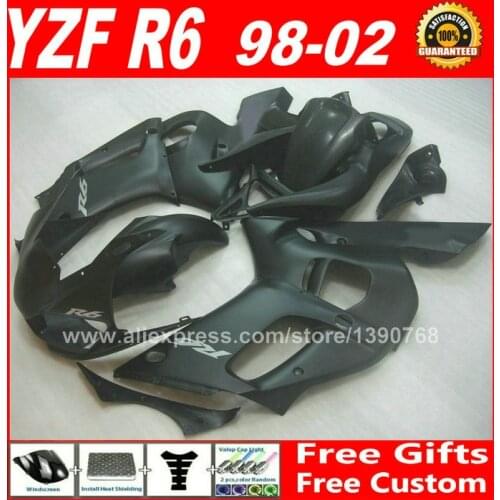 Matte flat black Fairings fit for YAMAHA YZF R6 1998 - 2002 plastic parts 1999 2000 2001 98 99 00 01 02 fairing kits TLC1