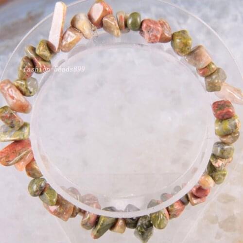 Fashion Jewelry Gift Bangle For Women Natural Unakite Epidote Stone Chip Beads Cord Stretch Bracelet 8" 1Pcs H1429