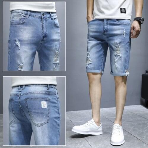 2021 New Spring Summer Mens Denim Shorts Mens Clothing Beach Ripped Jeans Denim Cotton Short Casual Business Social Men Shorts
