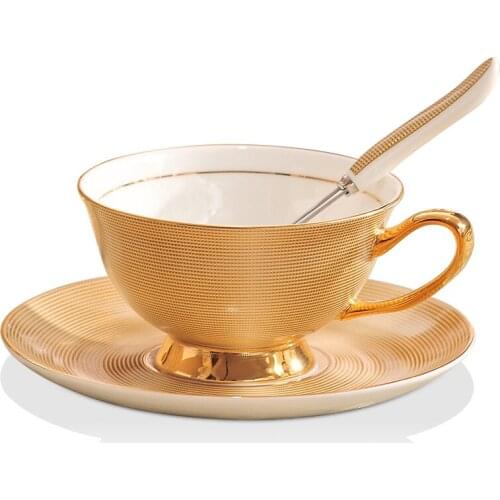 Bone Porcelain Afternoon Tea Cup Saucer Set Ceramic Gold Vintage Royal Classic Coffee Cup Spoon Xicaras Home Drinkware EE50BD