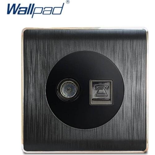 Wallpad TV TEL Television Telephone Wall Socket Electric Outlet Black PC Brushed Panel For Home