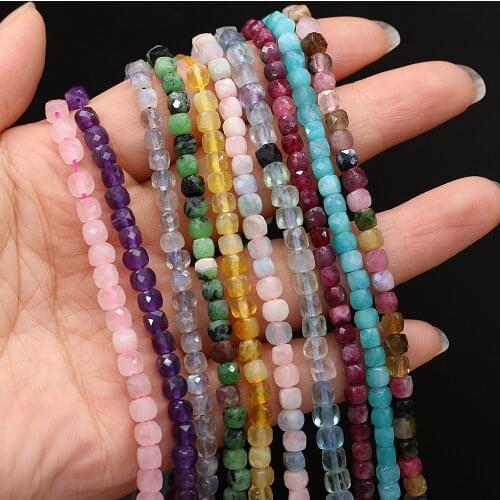 Natural Stone Loose Beads Square Shape Lapis lazuli Fluorite Garnet for Jewelry Making Diy Necklace Bracelet Accessories