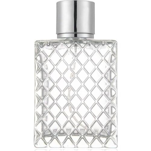 New 100pcs/lot 80ml Square Grids Carved Perfume Bottles Clear Glass spray bottle Empty Refillable fine mist Atomizer Portable