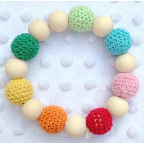 New Safety Round Bead Wooden Natural Baby Teething Ring Chewie Cute Teether Trainning Bunny Sensory Toy