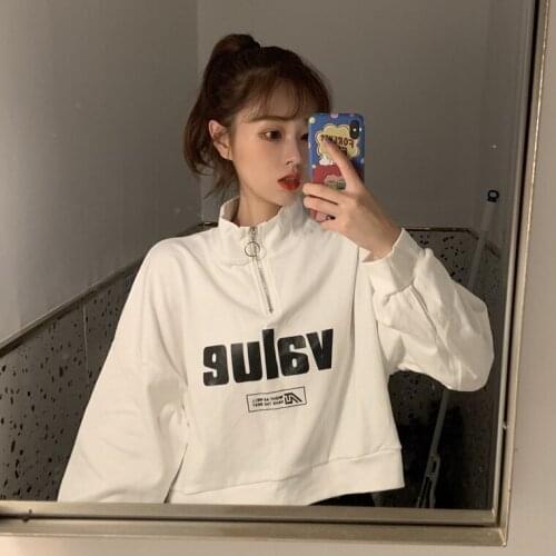 Autumn new high-neck thin section pullover female Harajuku style short coat jacket