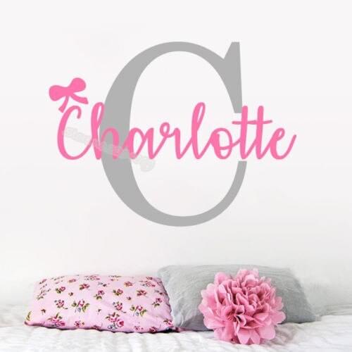 Personalised Custom Name wall decal bow-knot Girls initial Sticker Nursery poster Baby Bedroom wallpaper adesivo da parete EA935