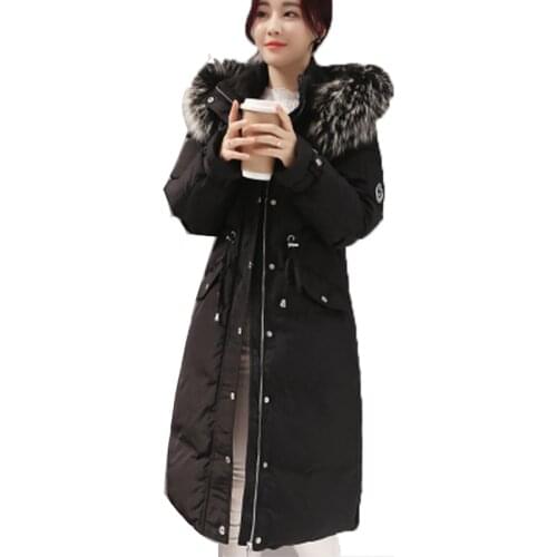 Down Duck White Jacket Women Thicken Warm Real Fur Slim Waist Down Coat Medium Long Parka Coat Female doudoune femme XC009